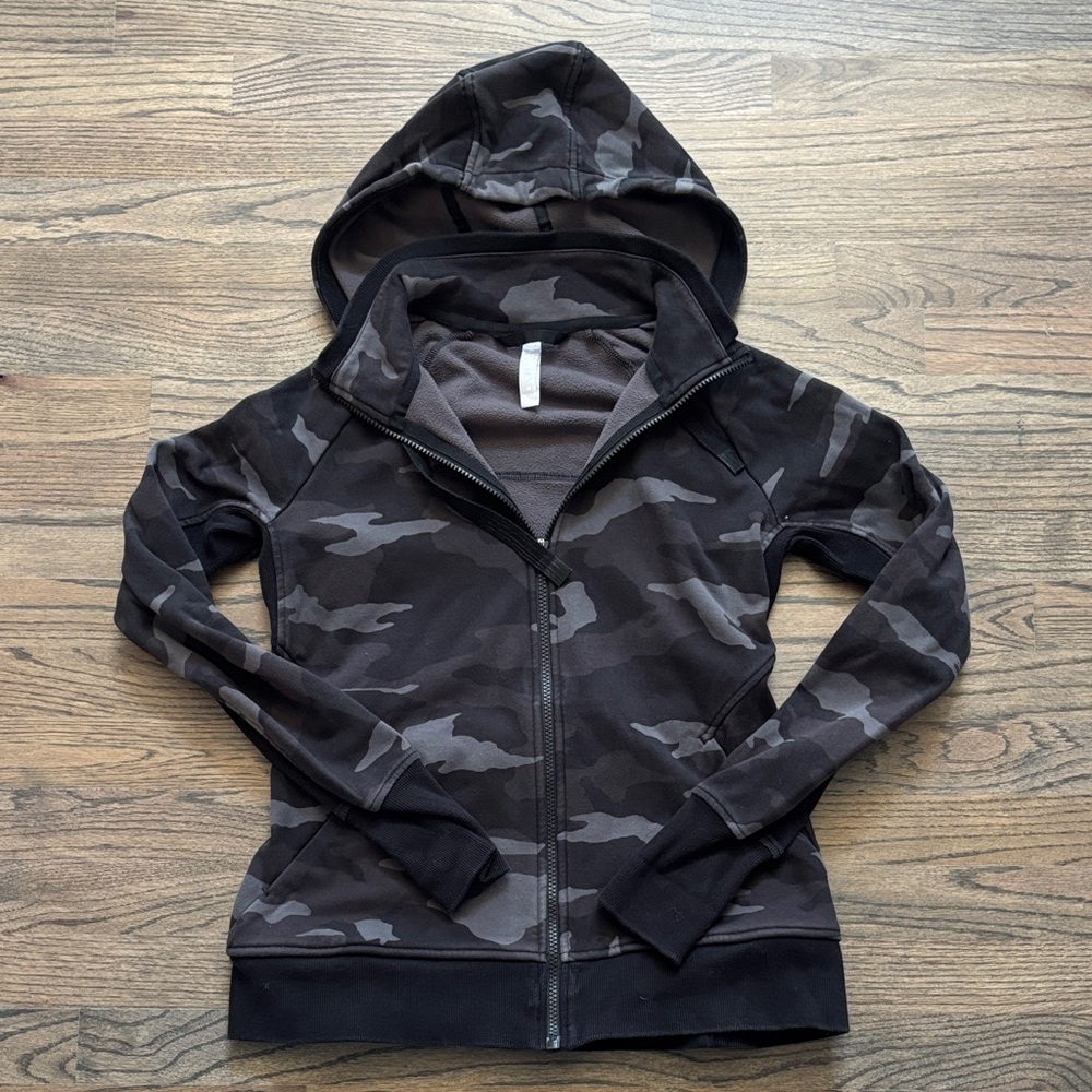 Athleta Black Camouflage Hoodie Jacket